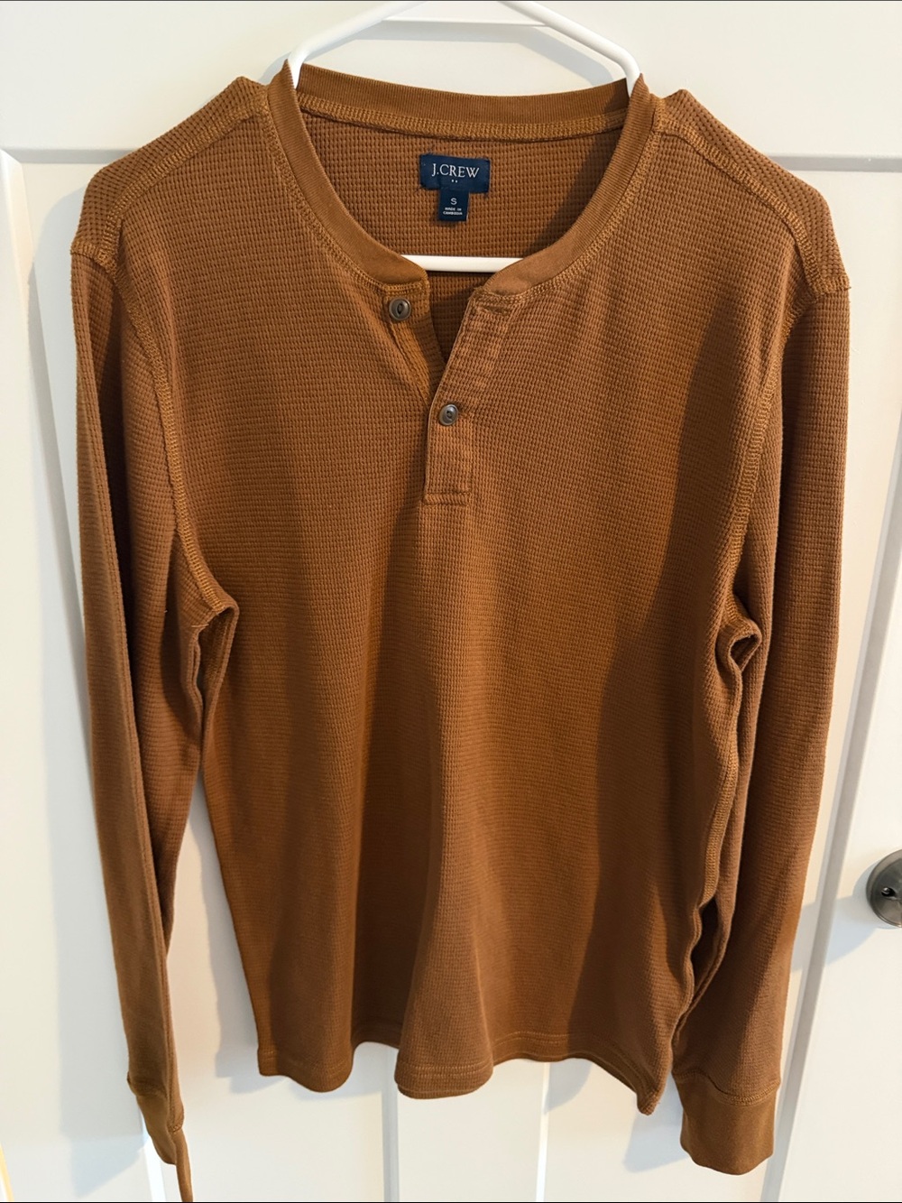 J. Crew Long-Sleeve Waffle Henley in Rust Brown Men's Small